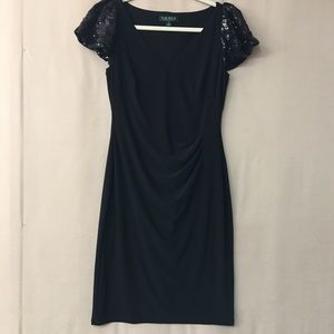 Ralph Lauren Evening Dress with Black Sequins on Cap Sleeves Size 6